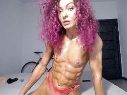 muscular woman on her live webcam